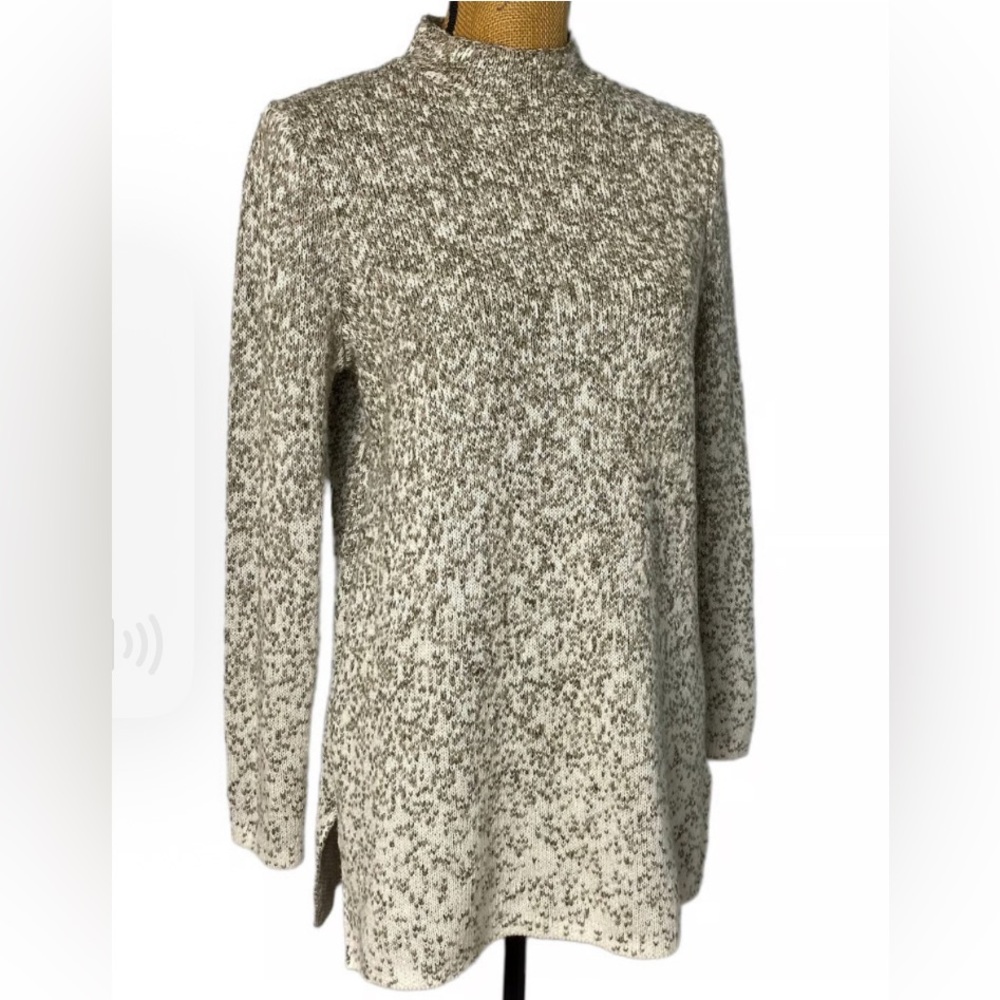 J.Jill Ombre Cotton Knit Tunic Sweater/Dress M Beige Neutral Heather Mock Neck